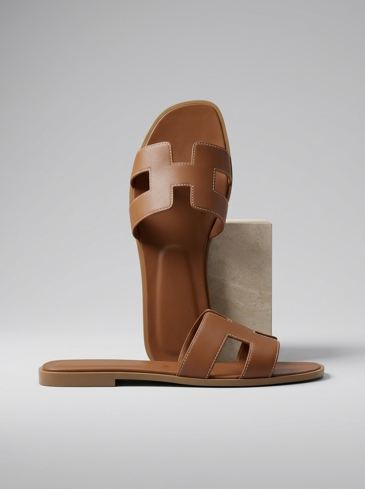 Mules plates femme blanches, style minimaliste avec bride en H. Sandales confortables parfaites pour les vacances d'été.