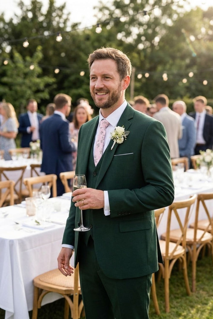 Costume homme 3 pièces élégant avec gilet, idéal pour mariage et affaires formelles.