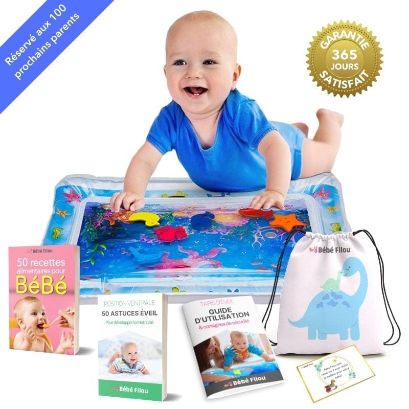 Tapis d'éveil à eau sensoriel bébé avec animaux marins flottants, pour stimulation et jeu ventre.