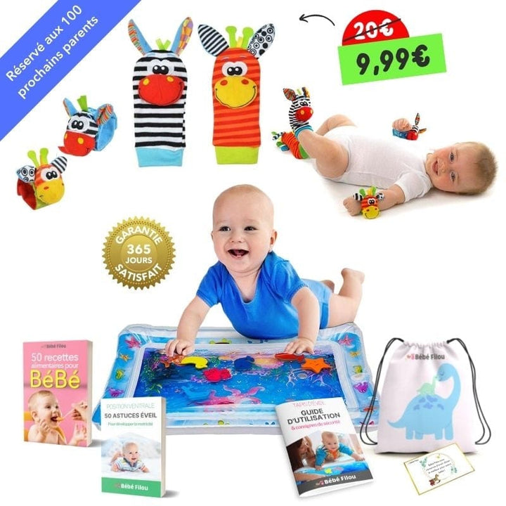 Cadeau bébé: tapis d'éveil à eau sensoriel pour nouveau-né, stimulateur de jeu ventre et développement.
