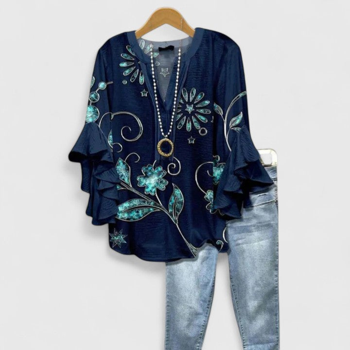 Blouse confortable femme grande taille, imprimé floral, style élégant et décontracté quotidien.