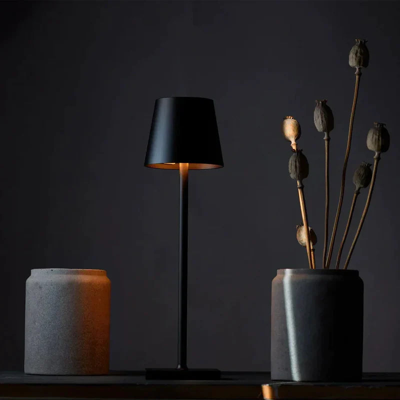 Lampe de table LED design, sans fil, rechargeable, pour éclairage d'ambiance intérieur/extérieur.