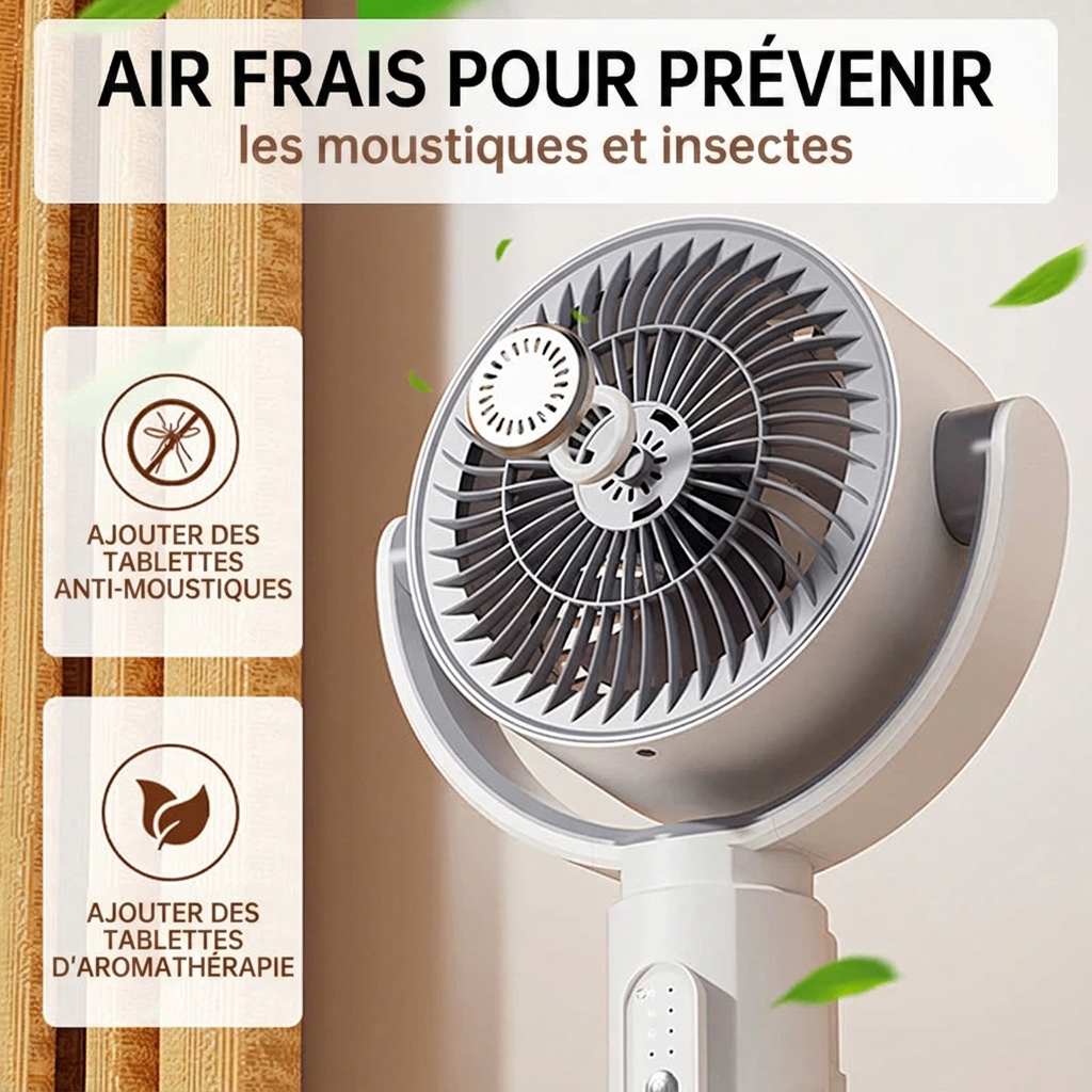 Grand ventilateur sur pied design, offre une ventilation puissante et rafraîchissante.
