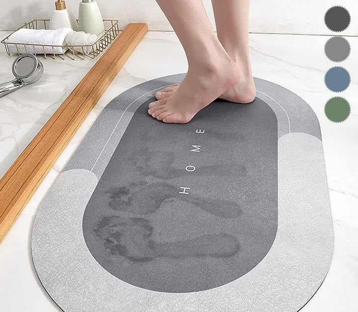 Absorbent, quick-drying bath mat.  Non-slip oval design for a safe, elegant bathroom.