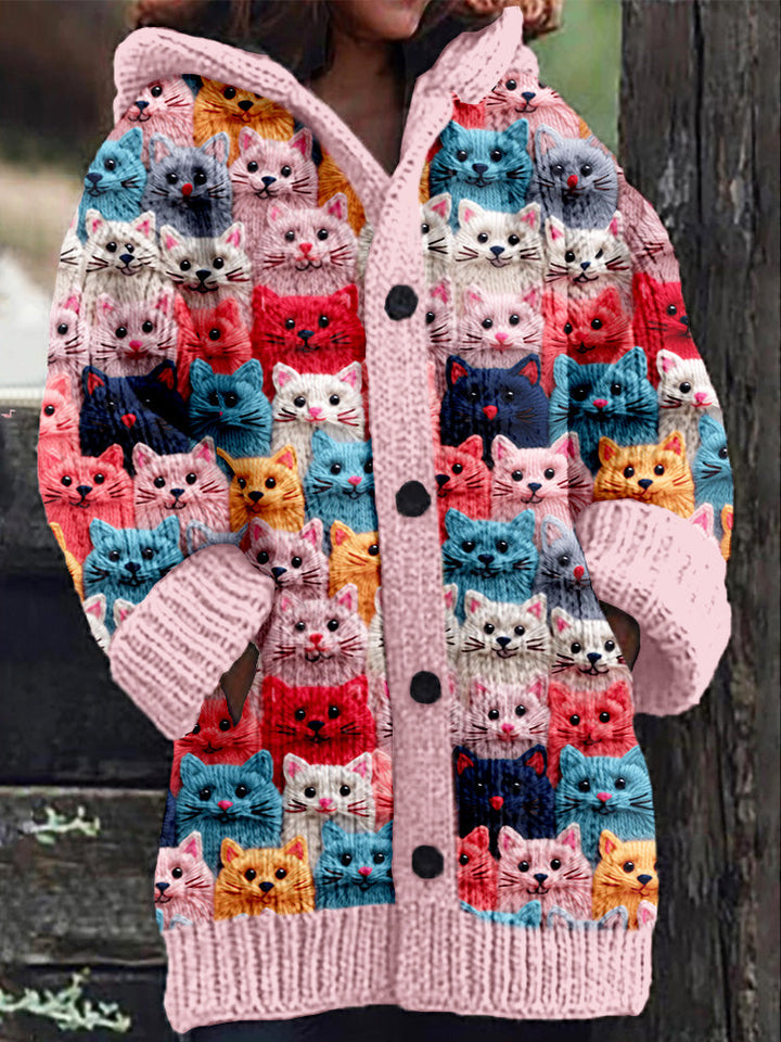 Cardigan à Capuche Douillet avec Motif de Chats