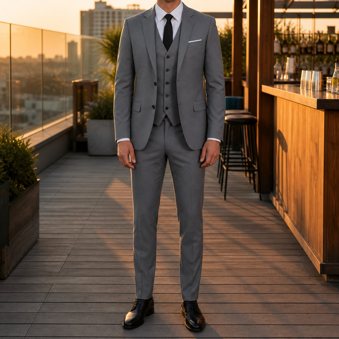 Gros plan sur les boutons de la veste de costume homme 3 pièces.