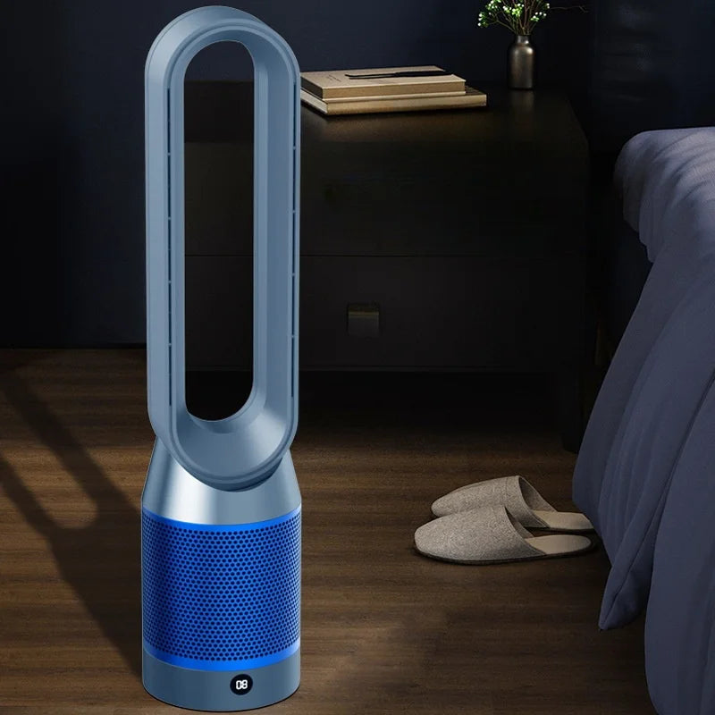 Appareil multifonction 4-en-1 élégant, noir, purificateur d'air, chauffage et refroidisseur, idéal pour maison moderne.