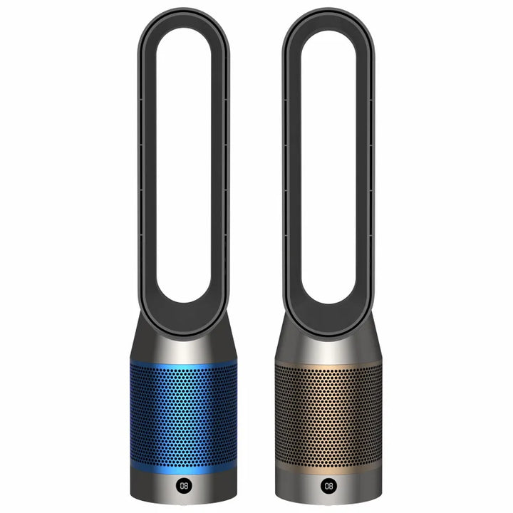 Appareil multifonction 4-en-1 élégant, noir, purificateur d'air, chauffage et refroidisseur, idéal pour maison moderne.