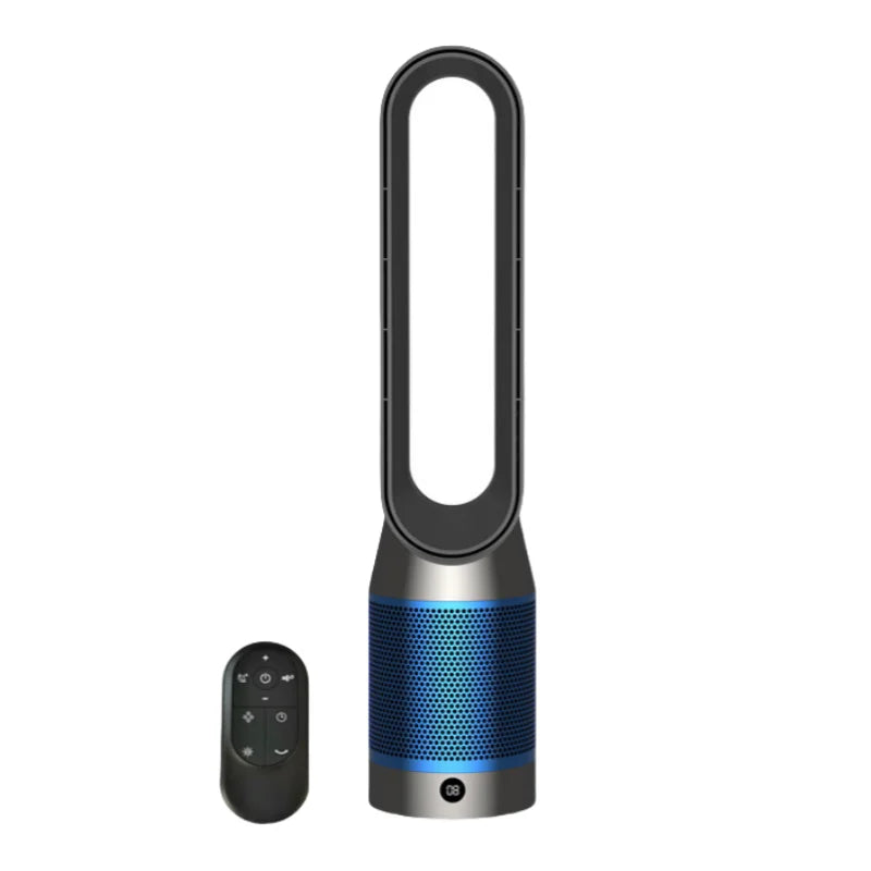 Appareil multifonction 4-en-1 élégant, noir, purificateur d'air, chauffage et refroidisseur, idéal pour maison moderne.