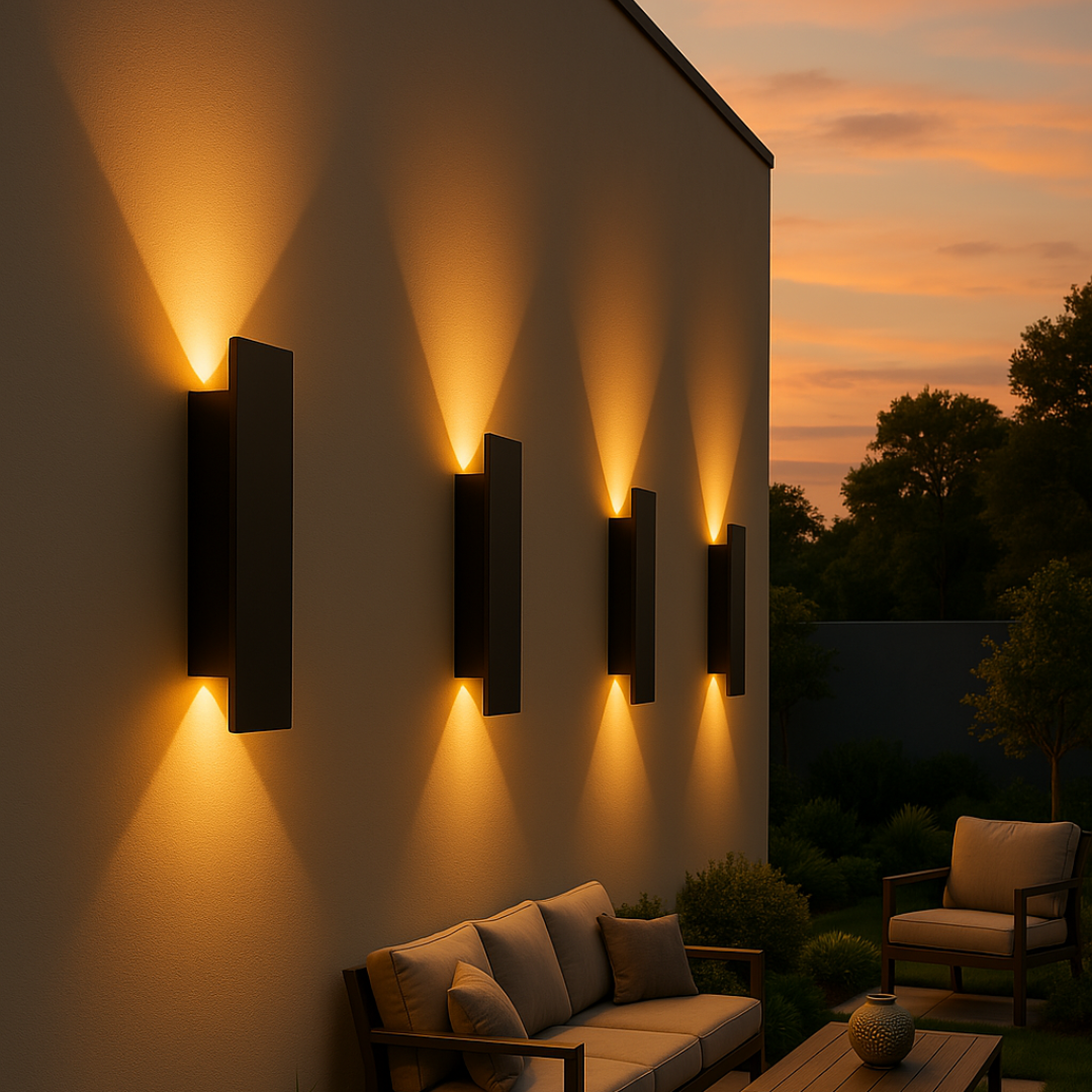 Applique murale extérieure LED, résistante aux intempéries. Design moderne et élégant pour jardin, terrasse ou balcon.