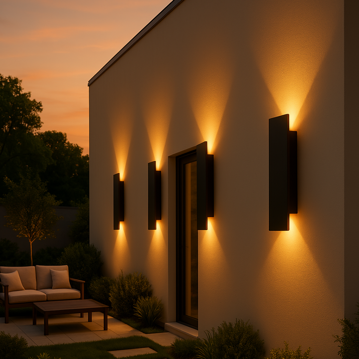 Applique murale extérieure LED, résistante aux intempéries. Design moderne et élégant pour jardin, terrasse ou balcon.