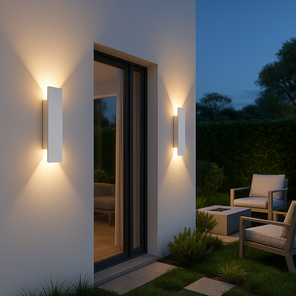 Applique murale extérieure LED, résistante aux intempéries. Design moderne et élégant pour jardin, terrasse ou balcon.