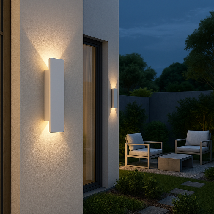 Applique murale extérieure LED, résistante aux intempéries. Design moderne et élégant pour jardin, terrasse ou balcon.