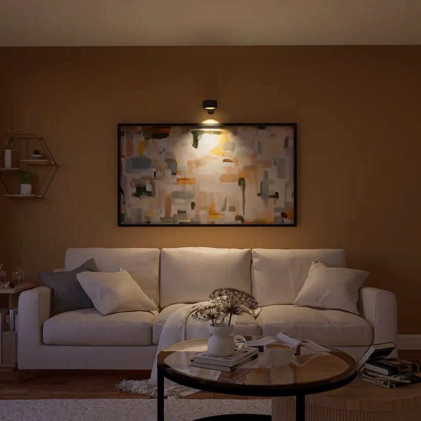 Applique murale sans fil, design minimaliste noir. Éclairage moderne et rechargeable.