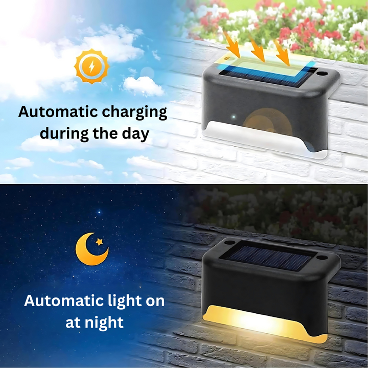 Appliques solaires LED extérieures. Éclairage jardin sans fil, design moderne, installation facile.