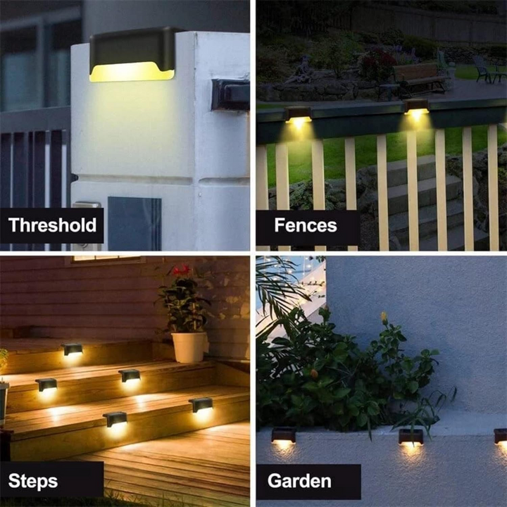 Appliques solaires LED extérieures. Éclairage jardin sans fil, design moderne, installation facile.