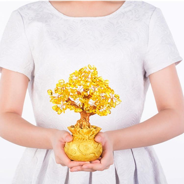 Arbre à argent en citrine, décoration Feng Shui.  Pierre précieuse scintillante, design élégant pour attirer la richesse et l
