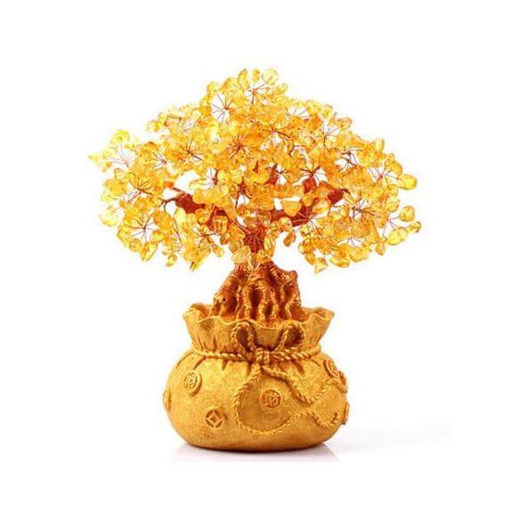 Arbre à argent en citrine, décoration Feng Shui.  Pierre précieuse scintillante, design élégant pour attirer la richesse et l