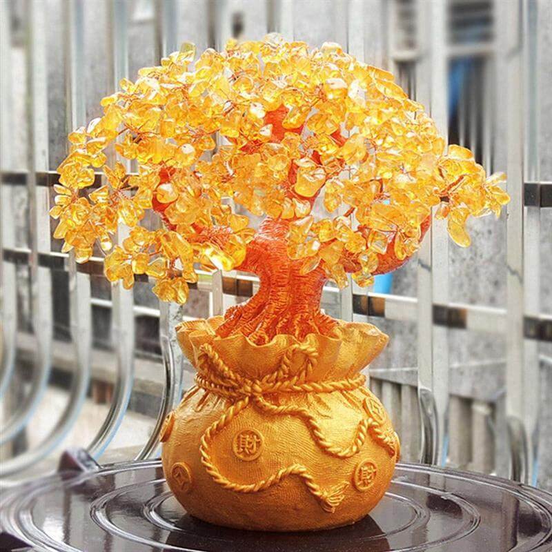 Arbre à argent en citrine, décoration Feng Shui.  Pierre précieuse scintillante, design élégant pour attirer la richesse et l