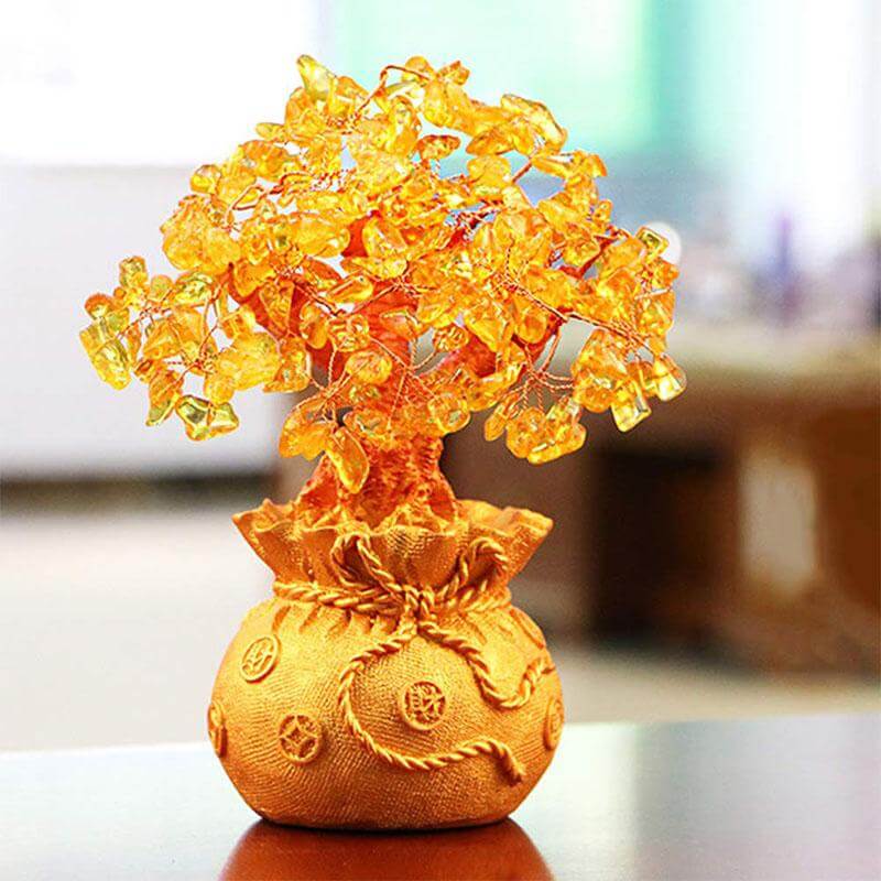 Arbre à argent en citrine, décoration Feng Shui.  Pierre précieuse scintillante, design élégant pour attirer la richesse et l