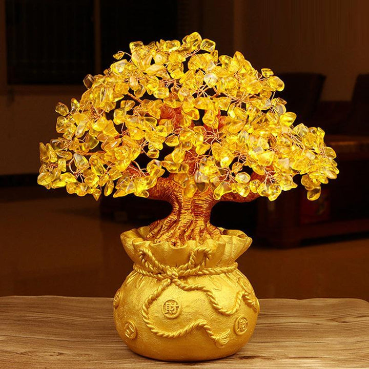 Arbre à argent en citrine, décoration Feng Shui.  Pierre précieuse scintillante, design élégant pour attirer la richesse et l