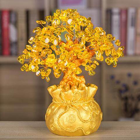Arbre à argent en citrine, décoration Feng Shui.  Pierre précieuse scintillante, design élégant pour attirer la richesse et l