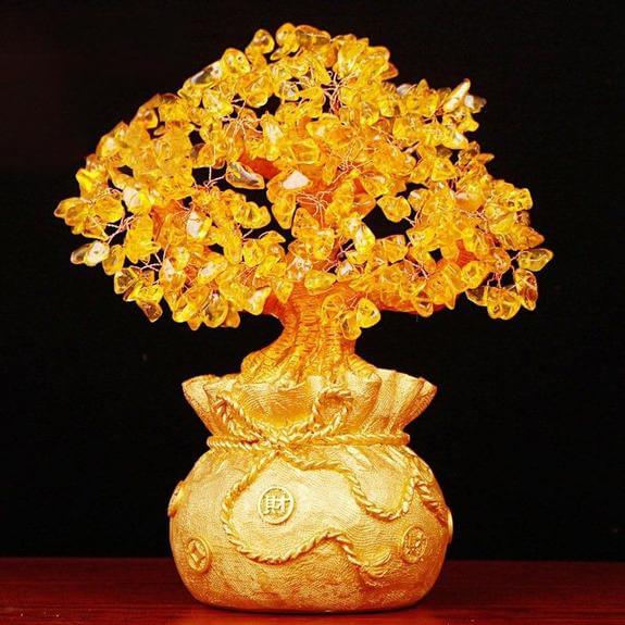 Arbre à argent en citrine, décoration Feng Shui.  Pierre précieuse scintillante, design élégant pour attirer la richesse et l