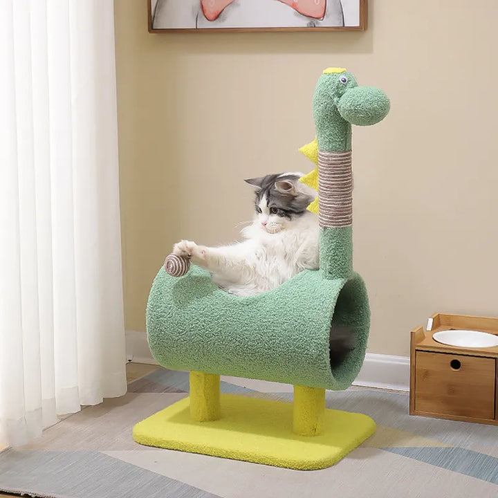 Arbre à chat dinosaure : griffoir, grotte.  Refuge confortable et ludique pour chats.