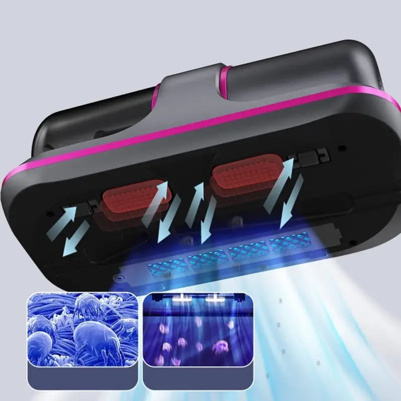 "Aspirateur à main sans fil portable avec UV et vibration, design compact, pour éliminer acariens et allergènes, couleur doré