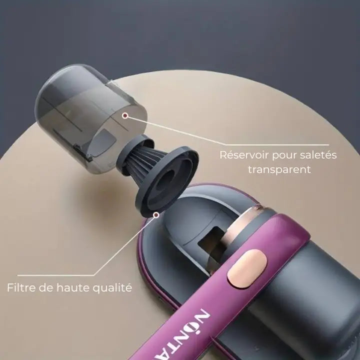 "Aspirateur à main sans fil portable avec UV et vibration, design compact, pour éliminer acariens et allergènes, couleur doré