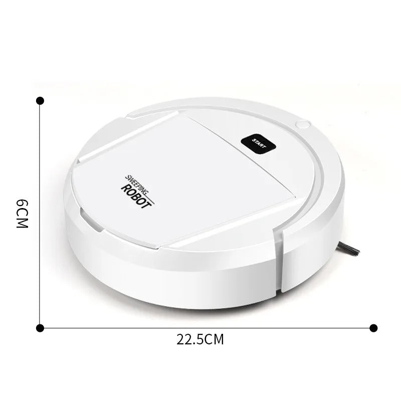 "Aspirateur robot intelligent blanc, compact, rond; design épuré; nettoyage autonome et couverture maximale."