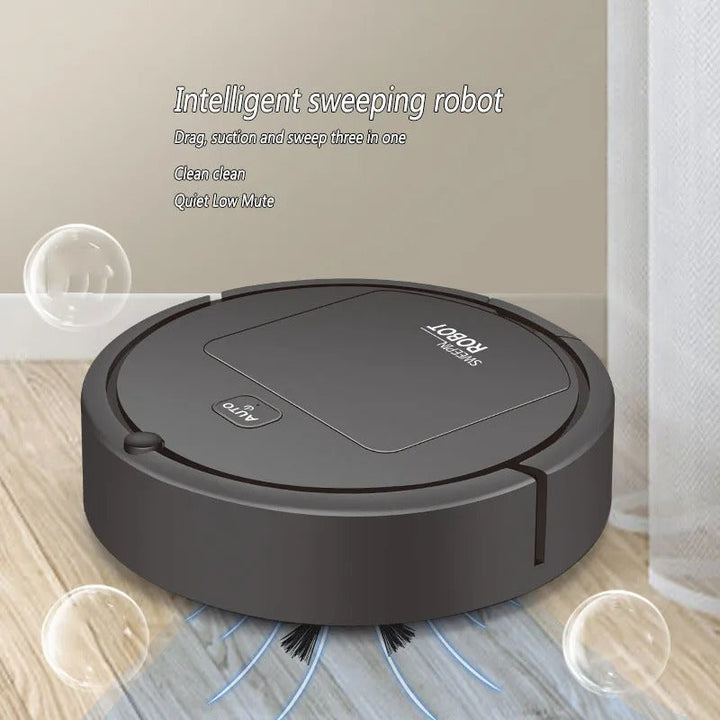 "Aspirateur robot intelligent blanc, compact, rond; design épuré; nettoyage autonome et couverture maximale."