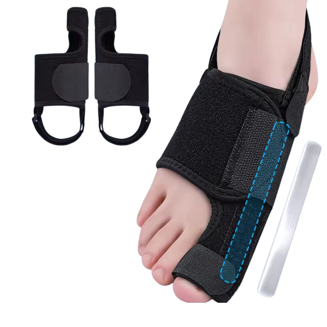 "Attelle de nuit ajustable pour hallux valgus, design ergonomique, assure confort pour un sommeil paisible et sans douleur."