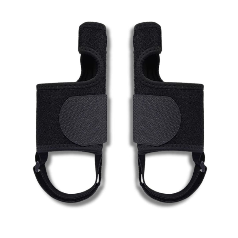 "Attelle ergonomique noire pour hallux valgus, soulagement nocturne grâce au design ajustable pour femmes."