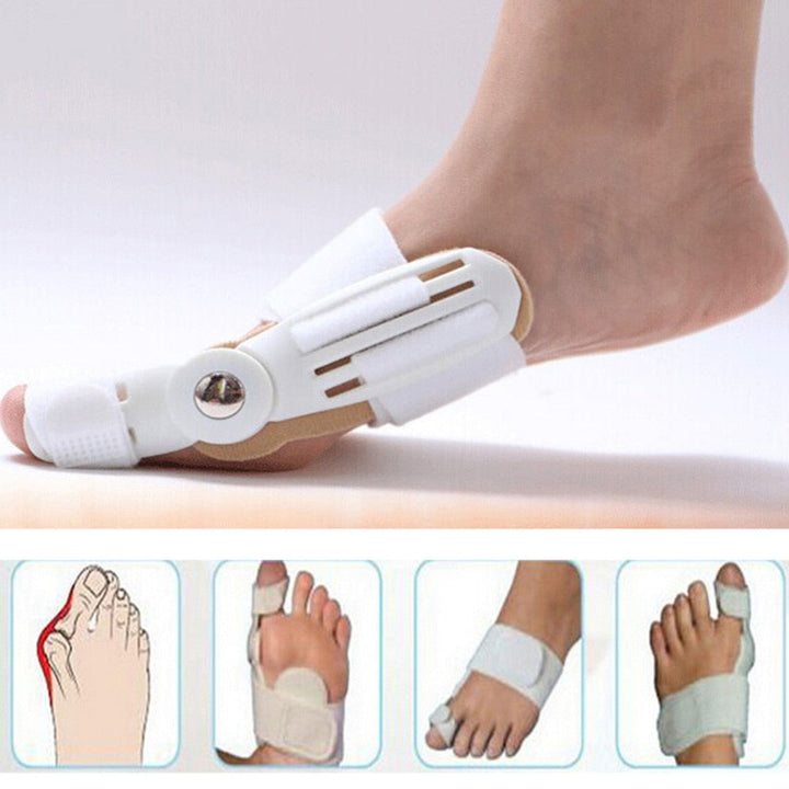 Attelle hallux valgus : correcteur oignon, soulage douleur.  Image montre l'orthèse pour correction du gros orteil.