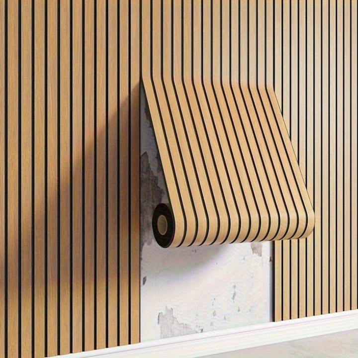 Autocollants muraux 3D effet bois réaliste.  Décoration murale facile à poser, aspect bois luxueux.