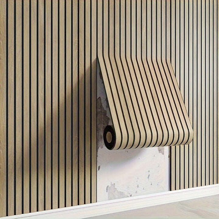 Autocollants muraux 3D effet bois réaliste.  Décoration murale facile à poser, aspect bois luxueux.