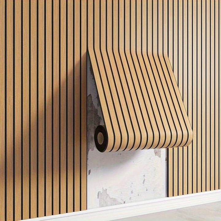 Autocollants muraux 3D effet bois réaliste.  Décoration murale facile à poser, aspect bois luxueux.