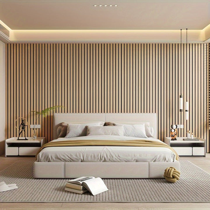 Autocollants muraux 3D effet bois réaliste.  Décoration murale facile à poser, aspect bois luxueux.