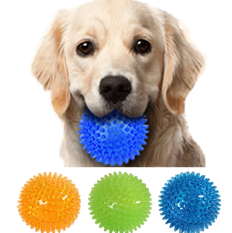 Balle de jeu pour chien à picots. Hygiène dentaire, massage gingival, jeu interactif.  Haute résistance.