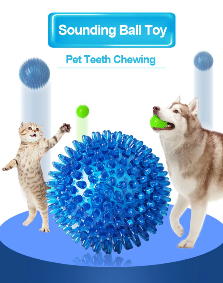 Balle de jeu pour chien à picots. Hygiène dentaire, massage gingival, jeu interactif.  Haute résistance.