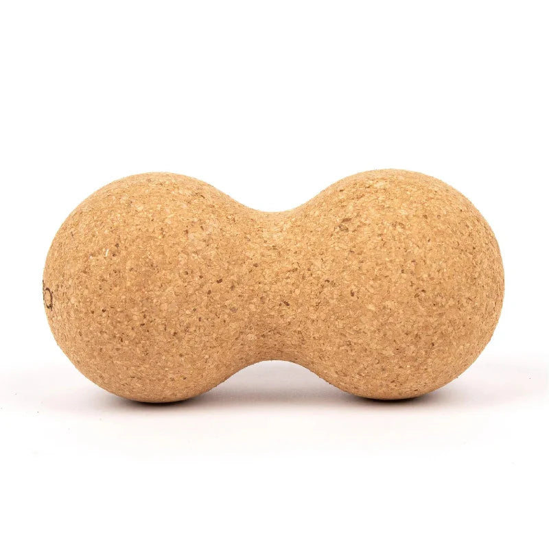 Balle de massage double cacahuète en liège naturel pour auto-massage profond du dos, pieds et cou. Soulage les tensions.
