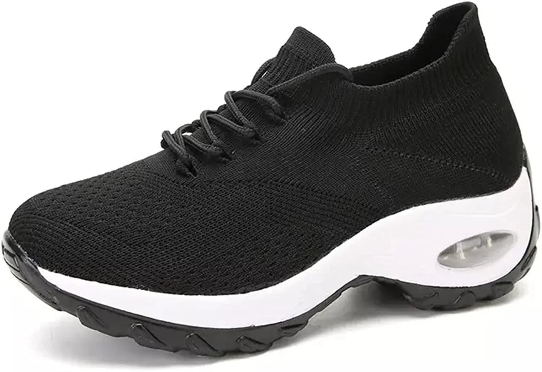 Chaussures baskets légères femme avec coussin d'air et talon plateforme pour un confort optimal.
