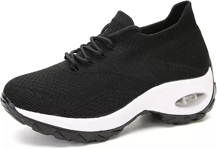 Chaussures baskets légères femme avec coussin d'air et talon plateforme pour un confort optimal.