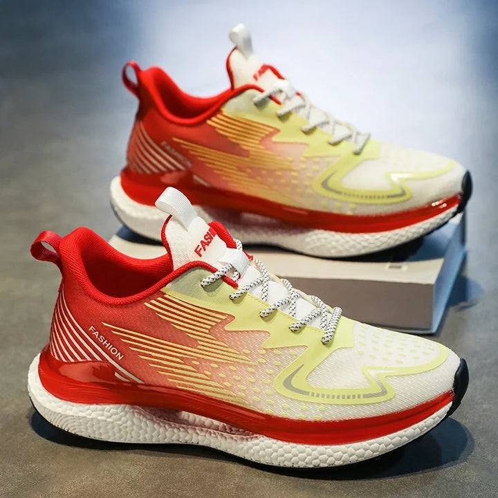 Baskets hommes respirantes avec amorti et plateforme, parfaites pour la course.