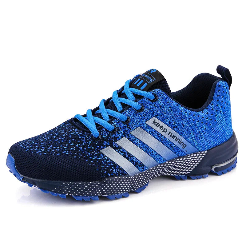 Paire de baskets de sport légères pour running, avec maille respirante, conçues pour hommes et femmes.