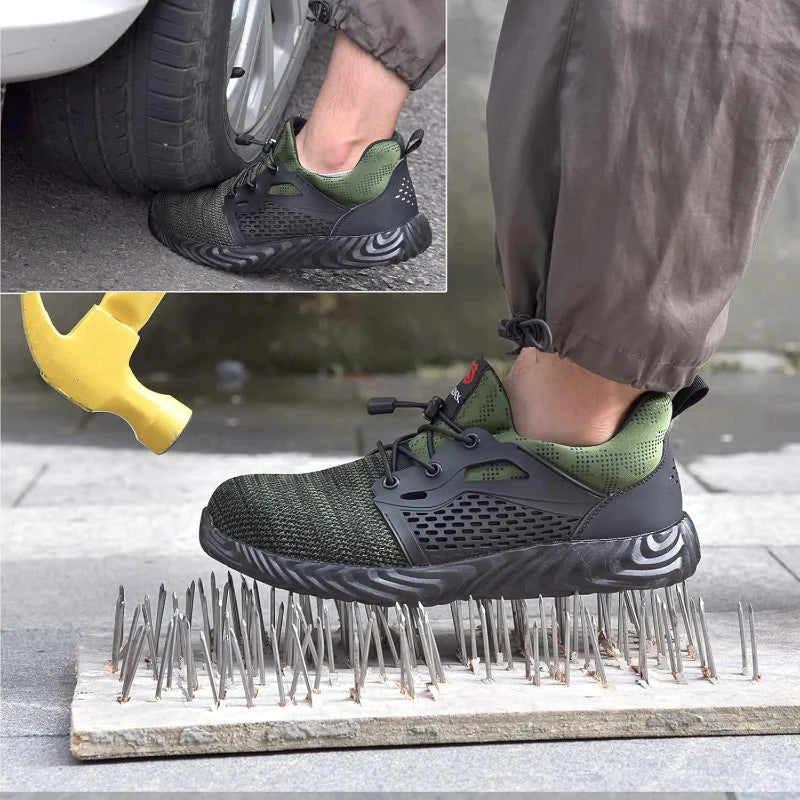 Paire de baskets de travail antidérapantes, conçues pour la sécurité des hommes et femmes.