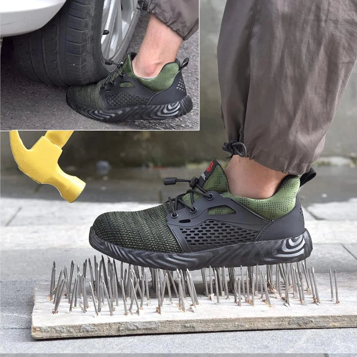 Paire de baskets de travail antidérapantes, conçues pour la sécurité des hommes et femmes.