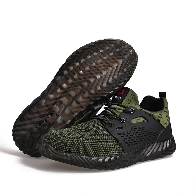 Baskets de protection robustes avec embout acier, offrant légèreté et confort pour le travail.