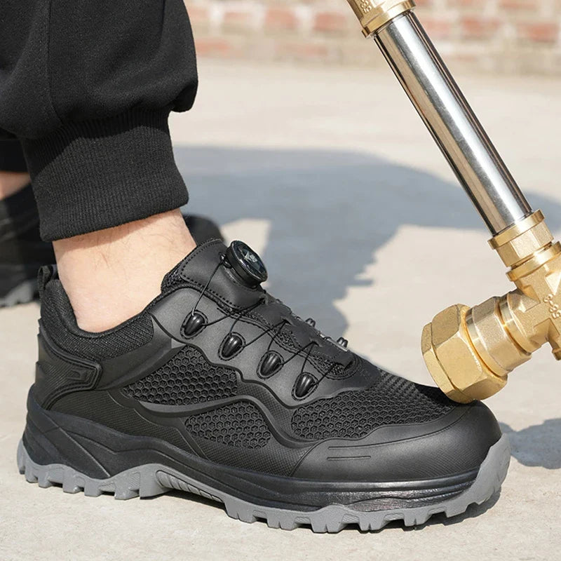 Chaussures de sécurité avec bouton rotatif, légères & confortables, idéales pour le travail sur chantier.
